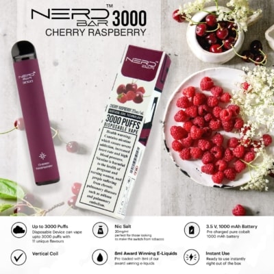 Cherry Raspberry By NERD BAR Disposable Pod 3000 Puffs