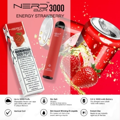 Energy Strawberry By NERD BAR Disposable Pod 3000 Puffs