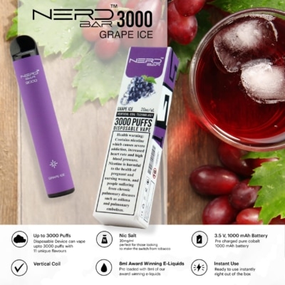 Grape Ice By NERD BAR Disposable Pod 3000 Puffs