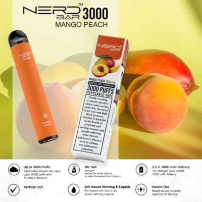 Mango Peach By NERD BAR Disposable Pod 3000 Puffs
