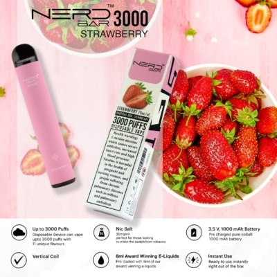 Strawberry By NERD BAR Disposable Pod 3000 Puffs