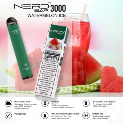 Watermelon Ice By NERD BAR Disposable Pod 3000 Puffs