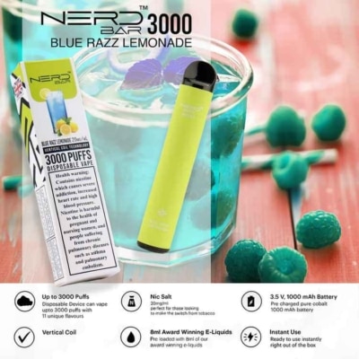 Blue Razz Lemonade By NERD BAR Disposable Pod 3000 Puffs