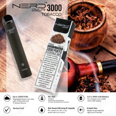 Tobacco By NERD BAR Disposable Pod 3000 Puffs