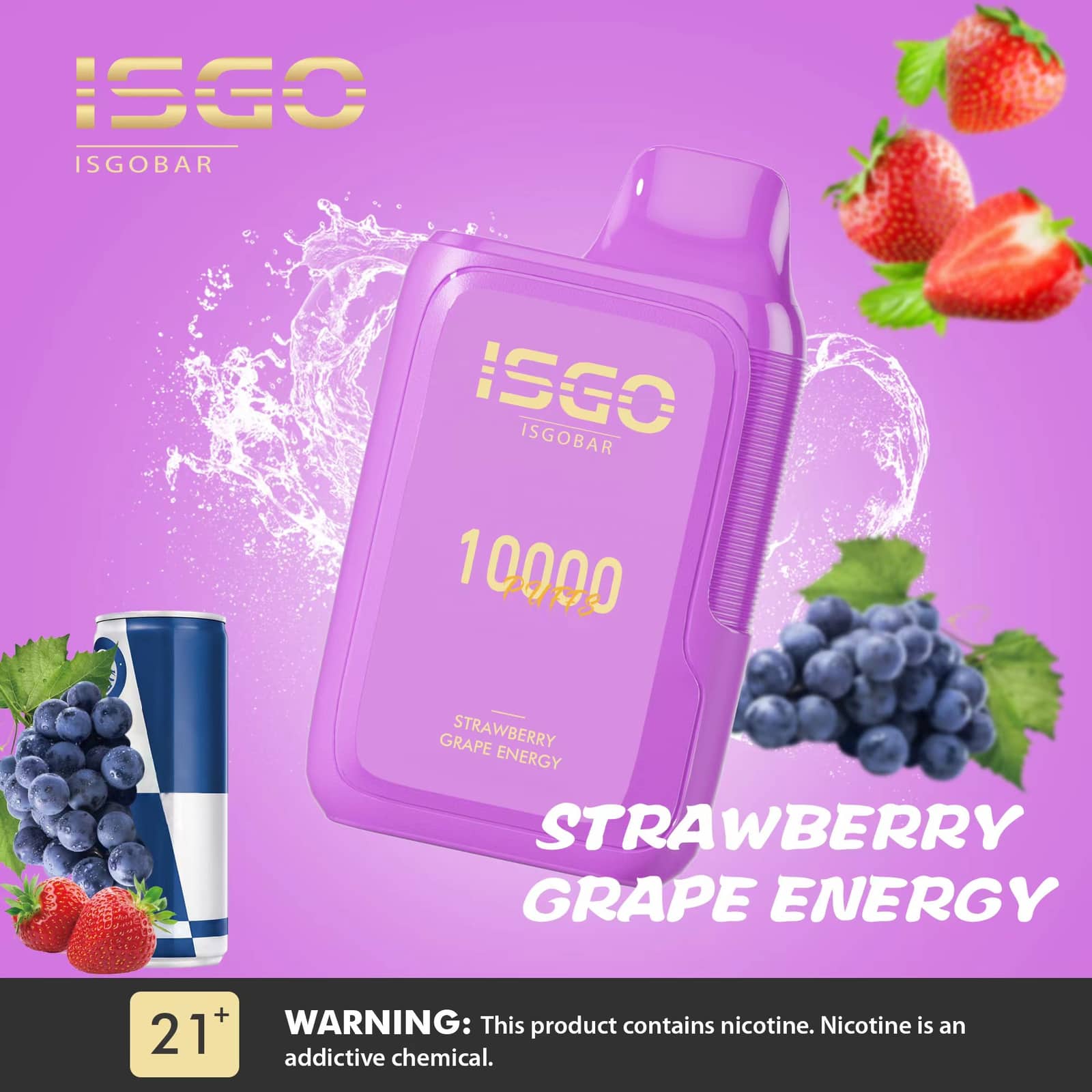Strawberry Grape Energy By ISGO Bar Disposable Pod 10000 Puffs