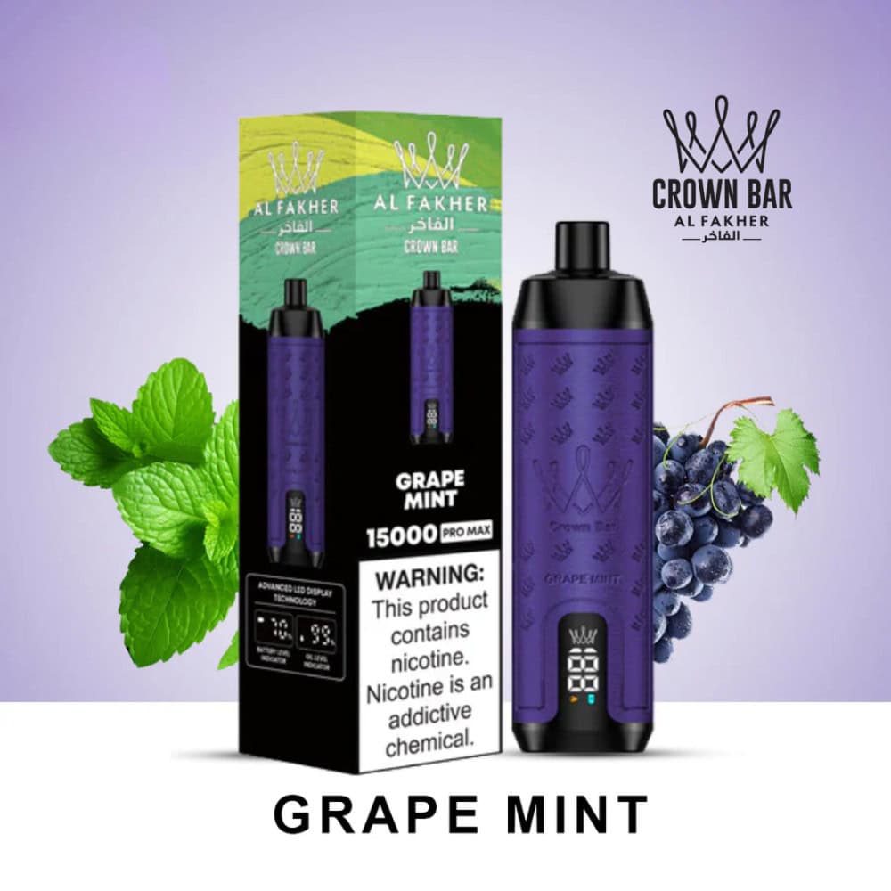 Grape Mint By Al Fakher Crown Bar Pro Max 15K Puffs Disposable Pod